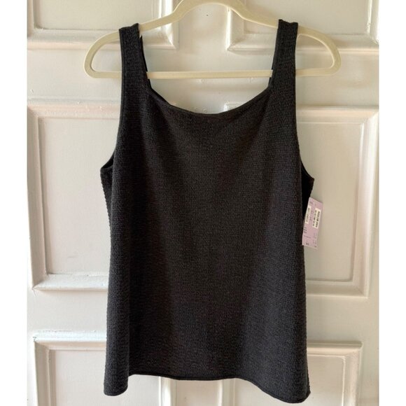 Eileen Fisher Charcoal Gray Square Neck Tank Large Merino Wool Hong Kong Made - Picture 1 of 9